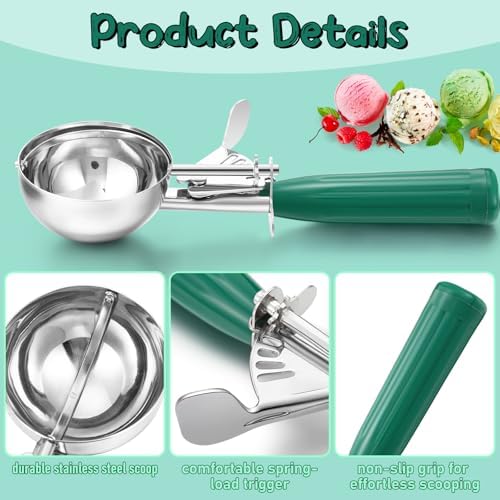 Reallnaive 8 Pcs Ice Cream Scooper with Trigger, 3.25 oz, Green