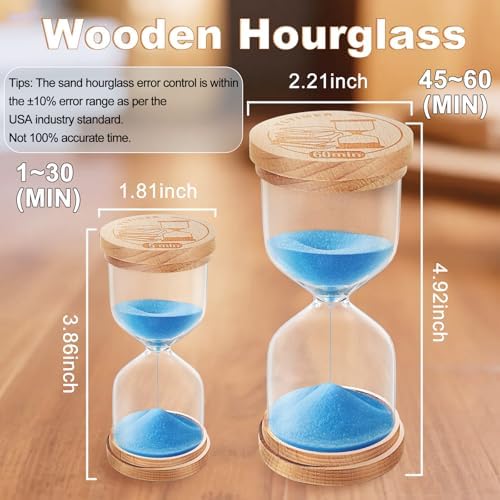 1 Minute Sand Timer, Wooden Sand Clock for Kids, Wood Hourglass, Small Sandglass 1 Min for Classroom, Game, Decorative, Toothbrush (Blue)