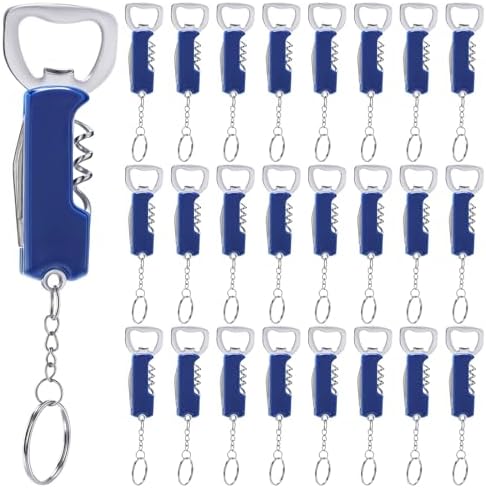 Ziliny 24 Pcs Wine Bottle Opener Keychains Bulk Corkscrew, Blue