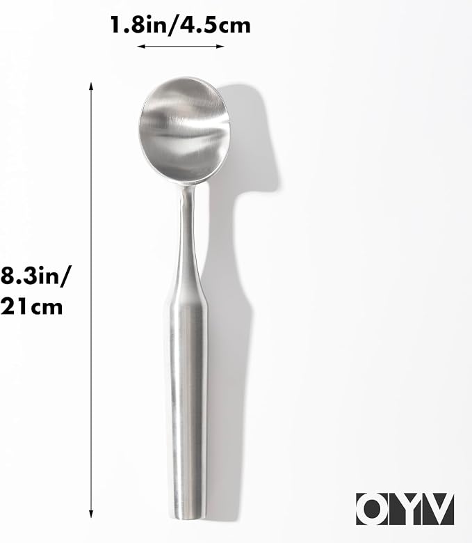OYV 304 Stainless Steel Ice Cream Scoop, Ergonomically Designed Handle for Comfort, Heavy Duty Ice Cream Scooper, One-Piece Design Ice Cream Scoops, Dishwasher Safe