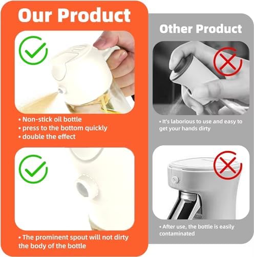 JAZZER Oil Dispenser Bottle - 2 in 1 Olive Oil Dispenser & Sprayer - 16oz/470ml - Kitchen, Cooking, Air Fryer, Salad, BBQ (with 2 Brushes) (White)