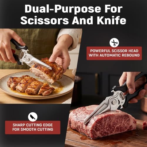 Kitchen Scissors – Multi-kitchen shears use for Poultry/Meat/Fish, w/Bottle Opener, Safety Lock, Non-Slip, Dishwasher-safe
