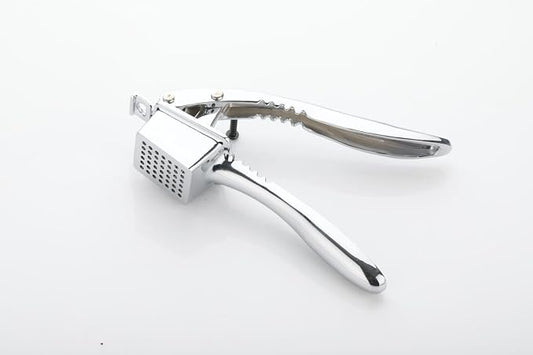 Garlic Press Set, Stainless Steel Garlic Crusher & Mincer Tool with Ergonomic Soft Handle, Easy-Squeeze Design, Includes Silicone Garlic Peeler Tube & Cleaning Brush, Silver