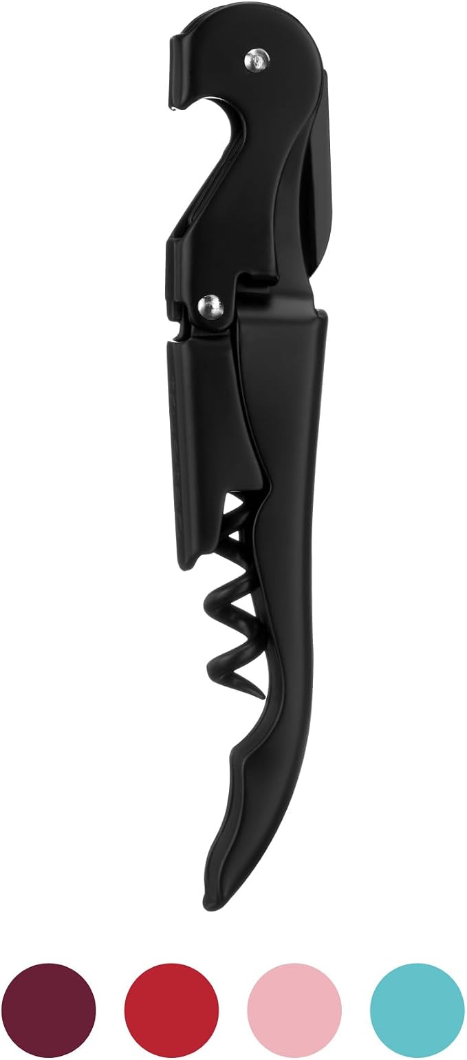 True Truetap Double Hinged Waiter's Corkscrew Wine Opener, Stainless Steel Wine Bottle Opener with Built In Foil Cutter, Home Bar Tools, Bar Cart Accessories, Wedding Gifts, Set of 1, Matte Black