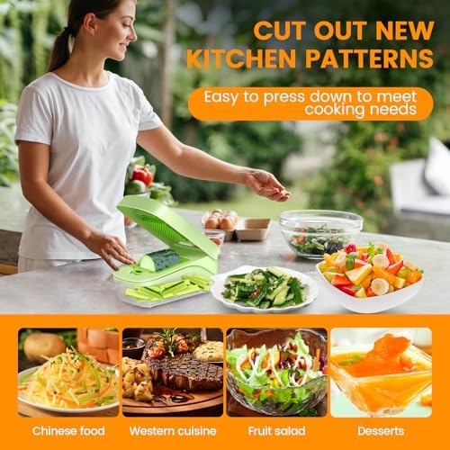 17-in-1 Vegetable Chopper, Multifunctional Veggie Chopper Dicer, Vegetable Cutter with Container, French Fry Cutter for Potatoes, Onion Chopper with Hand Guard, Essential Kitchen Tool for Salad, Fruit