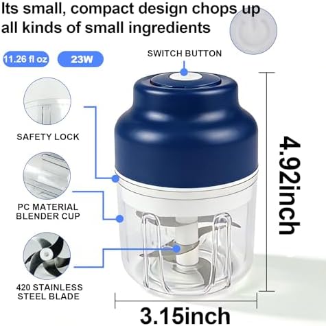 MMini Food Chopper Wireless Electric 10.8oz Kitchen Garlic Chopper