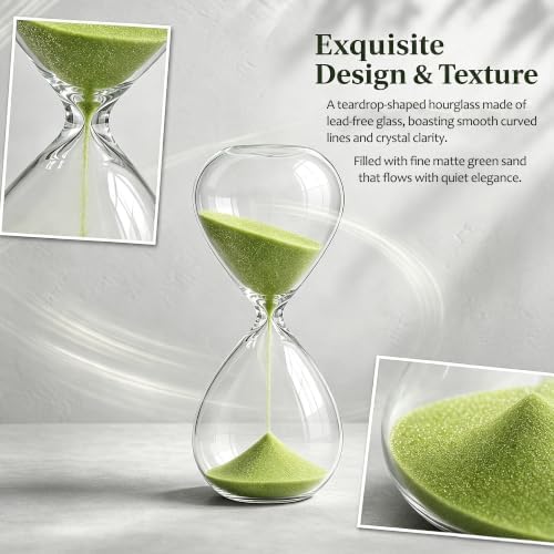 Hourglass, HoveBeaty Green Sand Timer, 15 Minute Hand-Blown Glass