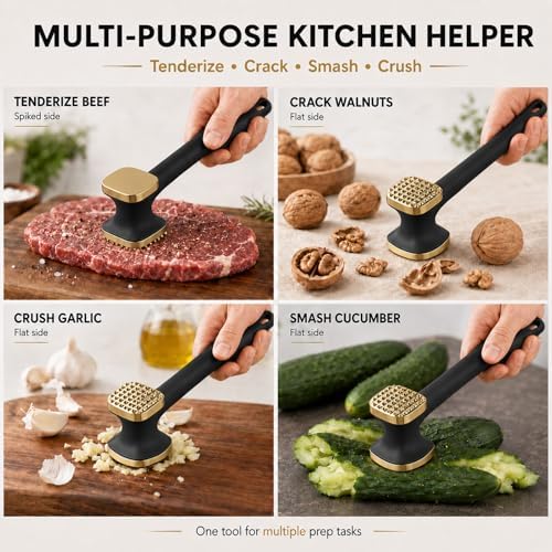 Meat Tenderiser Hammer, Heavy Duty Meat Mallet with Dual-Sided Hammer, Non-Slip Ergonomic Grip for Steak, Chicken, Beef, Pork & Fish, Metal Meat Tenderizer Tool for Kitchen & BBQ