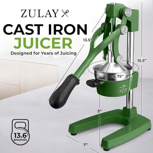 Zulay Kitchen Cast Iron Juicer - Heavy Duty Orange Juicer with Detachable Strainers for Easy Cleaning, Citrus Press for Citrus Fruits, Perfect for Bartenders, Juice Lovers & Health Enthusiasts