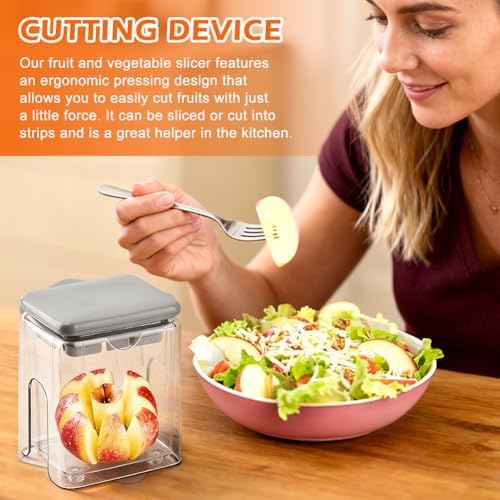 4-in-1 French Fry Cutter, Manual Veggie Chopper Potato Cutter Fruit Slicer with 3 Blades & 1 Juicing Mold, Multi-Function Fry Cutter Dicer Food Dicer for Fries Potato Onion(COLOR:Grey)