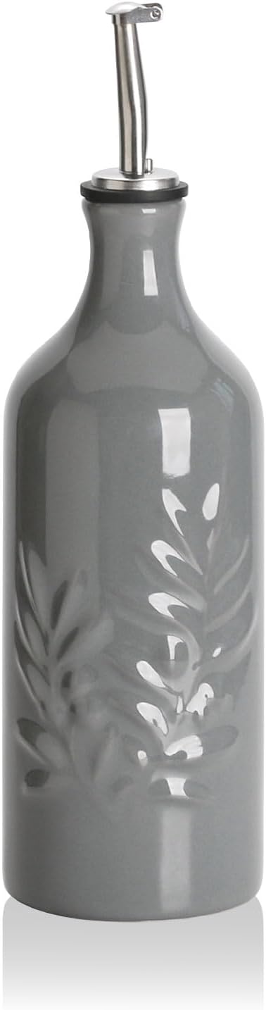 Sweejar Ceramic Olive Oil Dispenser Bottle, 20 Oz Relief Opaque Oil Cruet Protects Oil To Reduce Oxidation, Suitable for Storage Vinegar, Soy Sauce, Coffee Syrup, Liquids, Set of 1 (Dark Gray)