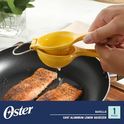 Oster Ravello Lemon and Lime Squeezer – Manual Handheld Citrus Juicer Press Extractor, Durable Kitchen Tool for Fresh Juice, Yellow Finish