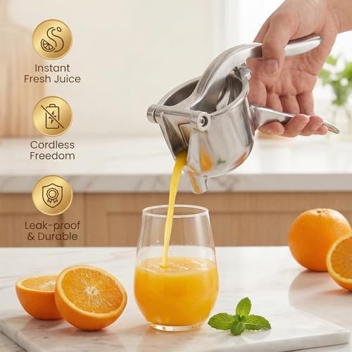 Heavy Duty Cast Iron Juicer Manual Hand Press, Stainless Steel Fruit Juice Squeezer for Lemon & Orange, Citrus Press Juicer (2PCS)