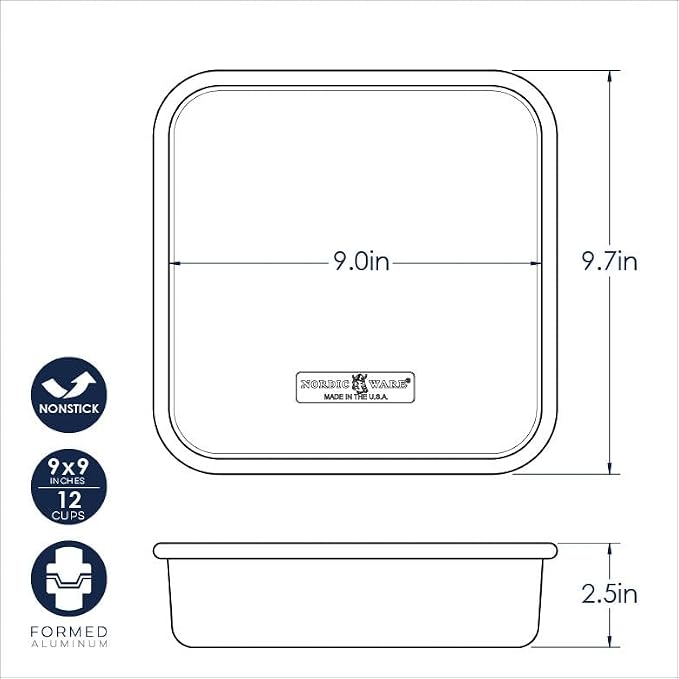 Nordic Ware Naturals Aluminum NonStick 9x9-Inches Square Cake Pan