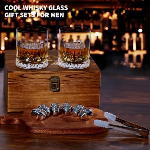 Whiskey Gift Set – 2 Bourbon Glasses with 6 Skull Whisky Stones, Cool Bourbon Scotch Set Gifts, Skull Gifts for Men Dad Husband, Drinking Gift for Holiday Father's Day Birthday