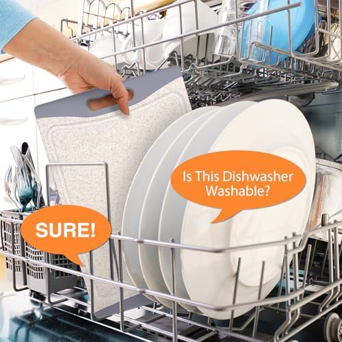 Extra Large Cutting Boards, Plastic Cutting Boards for Kitchen (Set of 3) Cutting Board Set Dishwasher Chopping Board with Juice Grooves Easy-Grip Handles, Beige, Empune
