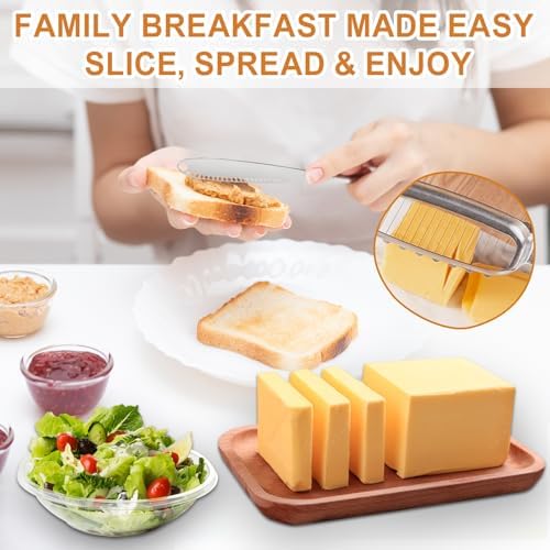 Stainless Steel Butter Slicer Cutter with 2 Butter Knives – Hand Held Ergonomic Butter Cutter for Stick Butter & Soft Cheese, 3 in 1 Easy Butter Spreader Knife for Cold Butter Slicing & Spreading