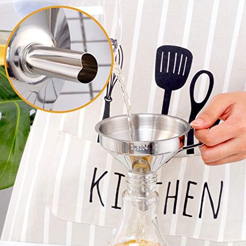 DOCBLACK Stainless Steel Funnel Set of 2, Stainless Steel Funnel with Removable Strainer and Handle, Food Grade Metal Kitchen Funnel for Fluid, Liquid, Oil, Powder Filling Bottles (Silver & SunsetRed)