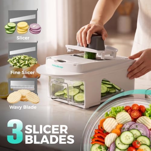 HAUSHOF All-in-1 Vegetable Chopper and Mandoline Slicer,13 Blades