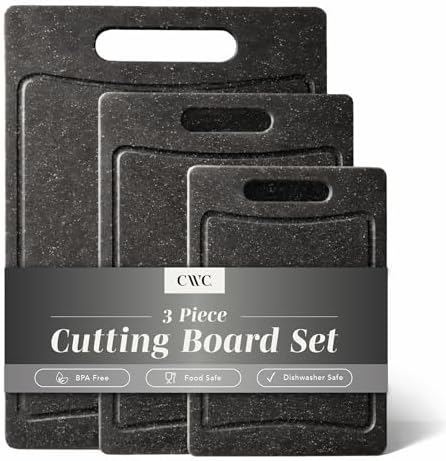 COOK WITH COLOR Non-Slip Cutting Board Set – Kitchen Essentials with Easy Grip Handle for Meat, Veggies, and Fruits, 3 Cutting Boards, Speckled Black