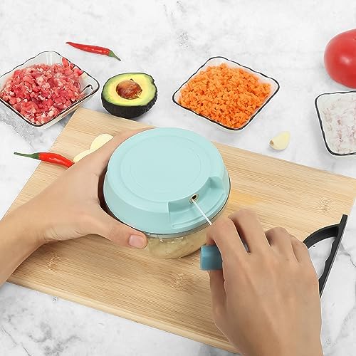 Garlic Mincer Mini Manual Hand Food Chopper with Container Kitchen Onion Vegetable Cutter Veggie Chopper Blue 500ml