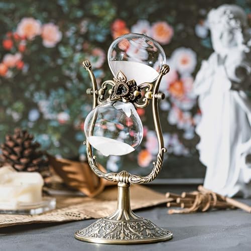 SAMLONG Large Hourglass Timer 60 Minute, Bronze Metal Sand Timer, White