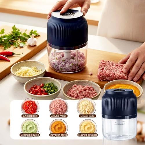 Electric Garlic Chopper, 350ml Cordless Garlic Grinder Onion Masher, Portable Veggie Chopper, Wireless Food Processor For Ginger Chili Fruit Meat Etc (White)