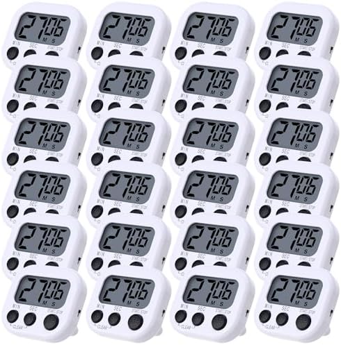 Leumoi 24 Pack Multi-Function Digital Timers with Magnetic Back, Large LCD Display, Loud Alarm, Count up & Countdown, Memory Function for Cooking, Classroom, Study, Exercise & Work(White and Black)