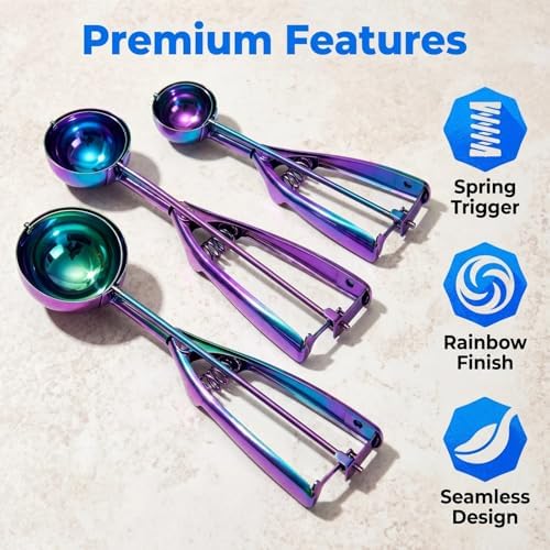 Colorful Ice cream spoon,cookie Scoop Set,Stainless steel ice cream scoop with trigger release,3 Sizes (L size)
