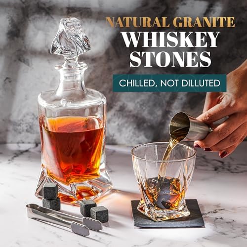 Whiskey Decanter Set for Men, Crystal Bourbon Decanter 24 oz & Glasses