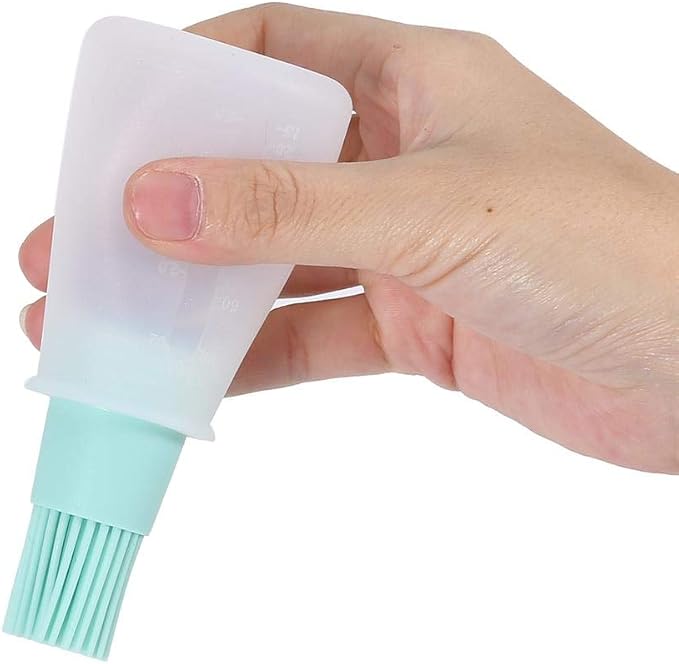 Fdit 2Pcs Silicone Oil Bottle Brush with Lid Set Soft Sauce Bottle with Silicone Basting Brush Cooking Oil Bottle Brushes for Pastries BBQ Meat Honey Marinades (green)