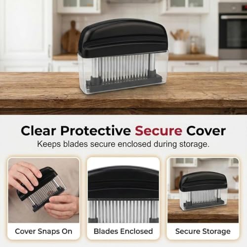 Meat Tenderizer Tool with 48 Stainless Steel Needle Blades, Spring Loaded Meat Tenderizer, Handheld Blade Meat Tenderizer for Steak, Beef, Chicken, Pork, BBQ Grill Kitchen Gadgets (Black*2pcs)