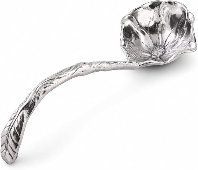 Arthur Court Magnolia Pattern Aluminum Serving Ladle - Elegant Punch/Soup Ladle for Entertaining - 12.5 Inch Long