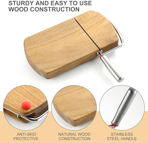 Wooden Cheese Slicer, Cheese Cutter Board with Stainless Steel Blade for Block Cheese, Vegetables, Butter, Sausages, Bread