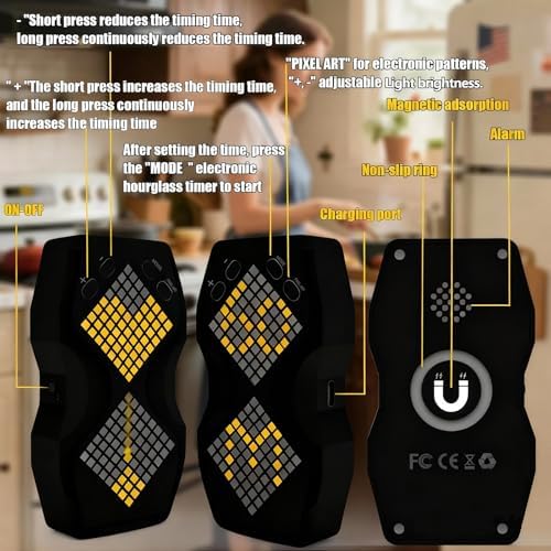 Visual Hourglass Timer, 1-60 Minute Countdown Magnetic Digital Timer, Buzzer Alert & Dimmable Night Light, Sand Timer for Kids Learning, Classroom, Cooking, Fitness,Kitchen(Black)