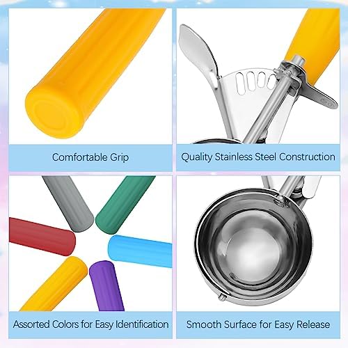 Hsei 6 Pcs Ice Cream Scoops Stainless Steel Cookie Portion Scoop with Handle for Baking Food Cookie Dough Cupcake Batter (Multi Color,40mm to 70mm)