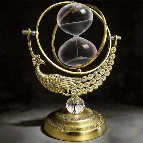 Peacock Hourglass Sand Timer, Vintage Brass Hour Glass Sand Clock 60 Minute