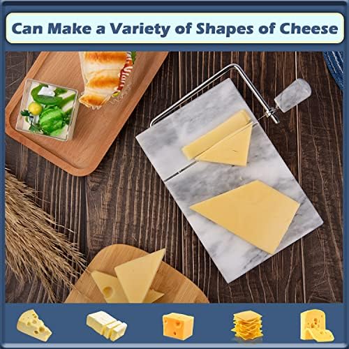 Cheese Slicer, Cheese Cutter Heavy Duty 5" x 8", Polished Marble Cheese Slicer Board for Cut Block Cheeses, Butter, Meats, Other Appetizers (White Grey)