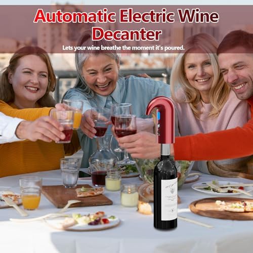 Fathers Day Gift Electric Wine Aerator & Dispenser – 1-Touch Instant Aeration, Precision Pouring & Temp Display – USB Rechargeable Gift Edition for Parties, Holidays & Wine Lovers (Red)