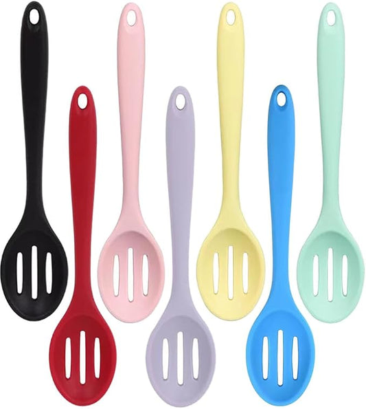 7PCS Silicone Serving Spoons Set,Vituer Heat Resistant Kitchen Mixing Slotted Spoons for Cooking,Non-stick Silicone Basting Spoon Slotted Spoons Utensil for Mixing,Baking, (7Light Colors,8.1")
