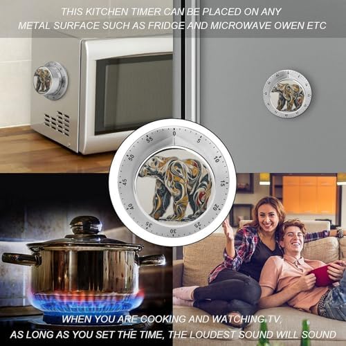 Abstract Polar Bear Kitchen Timers for Cooking Rich Colors Chef Cooking Timer Clock with Loud Alarm No Batteries Required Mechanical Desk Timer Magnetic Backing