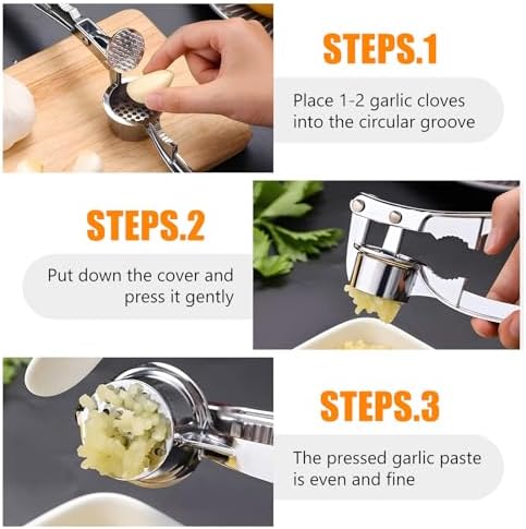 Manual Garlic Press Kitchen Large Garlic Peeler Garlic Muddler Household Garlic Pounder Garlic Press Garlic Peeler for Fine and Coarse Mince Garlic Press,Garlic Mincer, Garlic Crusher (A-3IN1)