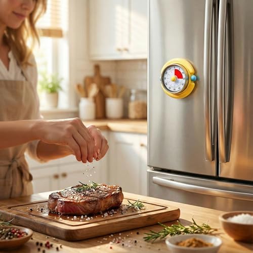 Visual Timer, Cute Magnetic Mechanical Kitchen Timer for Cooking, No Batteries Required, 60-Minute Countdown Clock for Study, Classroom, Baking, Yoga, Pomodoro - Loud Alarm