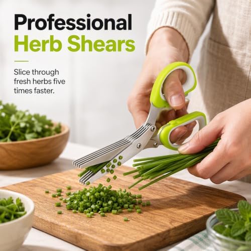 Stainless Steel Scallion Cutter Scissors, Kitchen Herb Scissors (green-2pcs)