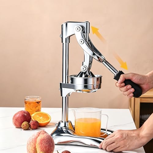 LIU&LIU Hand Press Fruit Juicer,Stainless Steel Citrus Juicer with Lever Press,Manual Squeezer with Two Sets of Press Lids and Filters for Lemon Orange,Silver White