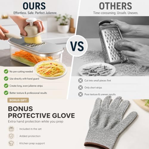 Mandoline Slicer, Vegetable Cutter, Container, Glove & Guard, 6-Blade