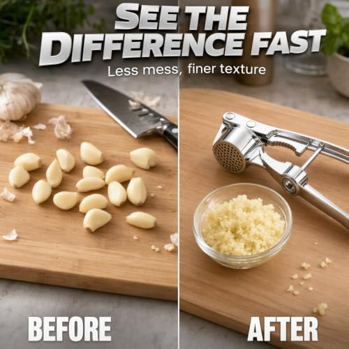 Heavy Duty Manual Garlic Press, Alloy Garlic Ginger Crusher, Easy-Squeeze Garlic Mincer with Ergonomic Handle, Easy Squeeze Kitchen Essential (Small)