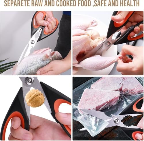Kitchen Scissors All Purpose Heavy Duty, Kitchen Utensils Set, Stainless Steel Cooking Utensils Gadgets Meat Poultry Food Shears Dishwasher Safe Utility Tools Home (Orange, black and gray)