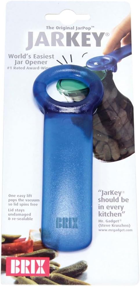 Brix Original Easy Jar Key Opener, Frosted Blue, Vacuum-Seal Release Tool For Stubborn Lids, Arthritis And Carpal Tunnel Aid