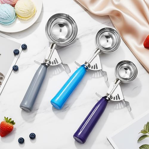 Reallnaive 3 Pcs Ice Cream Scooper with Trigger, 4+2+1 oz, 3 Colors